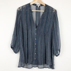 JOIE Silk Peasant Blouse Blue Floral Pattern Small